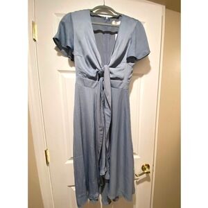 Billy J Sunny Daze Midi Dress Steel Blue Size 6 NWT Tie Front Short‎ Sleeve